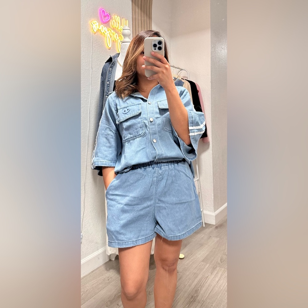 Light Blue Denim Two-Piece Set